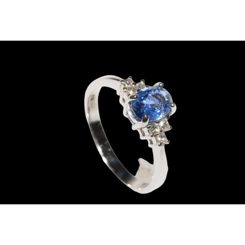 189 - 18 carat white gold, sapphire and diamond ring, sapphire weight approx 1.22 carats, diamond 0.15 car... 