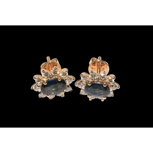 190 - Pair of sapphire and diamond cluster earrings set in 18 carat yellow gold, sapphire weight approx 1.... 