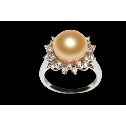 195 - Lliano South Sea pearl and diamond 18 carat white gold ring, size N.