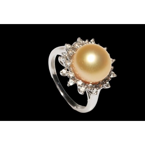 195 - Lliano South Sea pearl and diamond 18 carat white gold ring, size N.