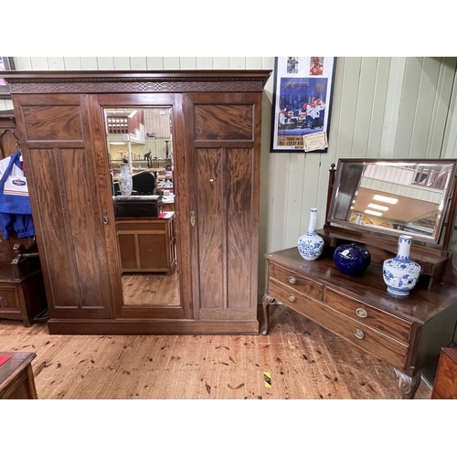 377 - Robson & Sons, Newcastle, early 20th Century mahogany triple door wardrobe and dressing table, wardr... 