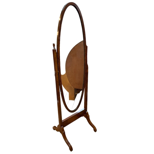 380 - Early 20th Century oval mahogany cheval mirror, 159cm by 48cm.