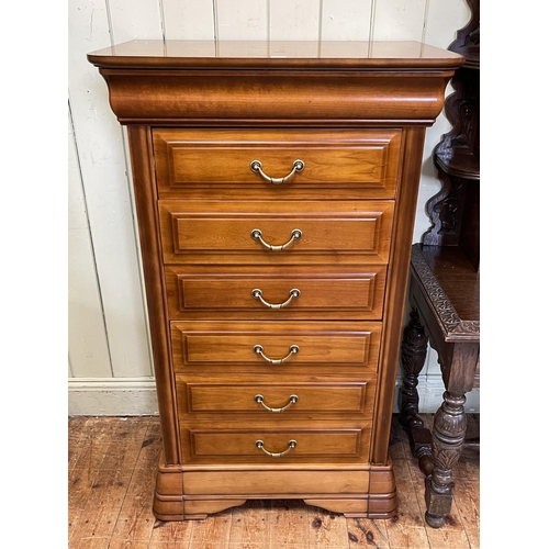 383 - Slim cherrywood finish chest of seven drawers, 103.5cm by 77.5cm by 49cm.