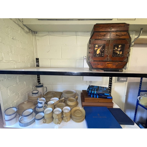 78 - Oriental jewellery cabinet, Denby and Wedgwood tableware, Worcester cake plate, two canteens and oth... 