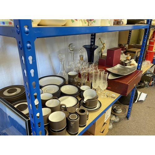 84 - Hornsea tableware, boxed and other glassware including decanters, china, pair of picture lights, col... 