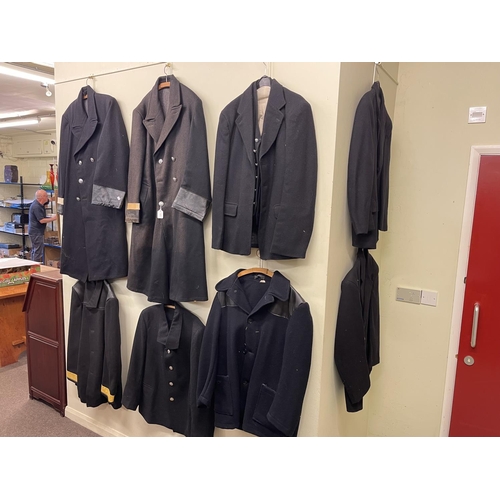 97 - Collection of eight railway donkey jackets and coats.