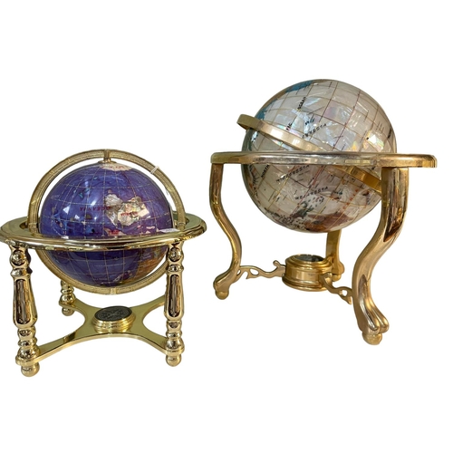 63 - Two semi-precious stone and brass bound globes with compass bases.