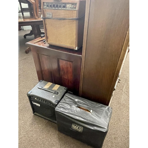 118 - Guitar, drum with sticks, Loco amp, Laney speakers, mandolin and banjo.