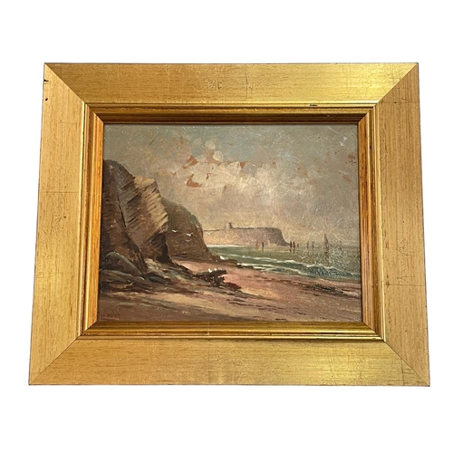 305 - J Inskip, Coastal Scene, oil on board, signed lower left, 16cm by 20.5cm, in gilt frame.
