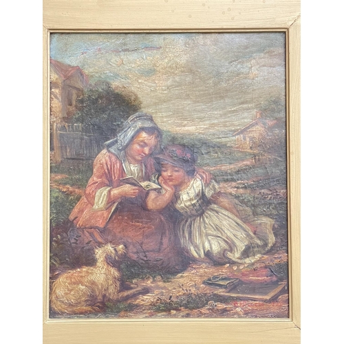 308 - Alfred Dixon (1842-1919), Children Reading and At Play, pair oils on canvas, both signed, 29cm by 24... 