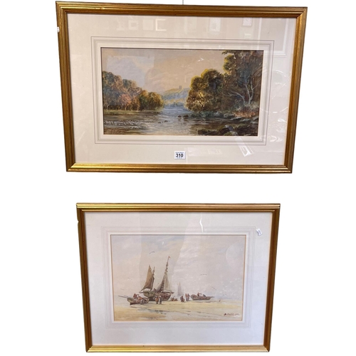 310 - H Bradon Davis, Upper Teesdale and Beached Fishing Boats, two watercolours both signed and in glazed... 