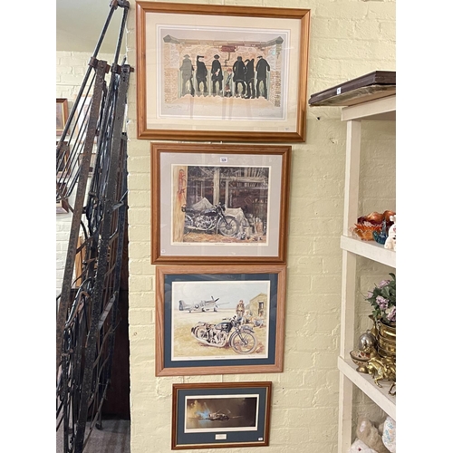 324 - Four framed prints including pair Roy Barrett limited edition motorcycle prints.