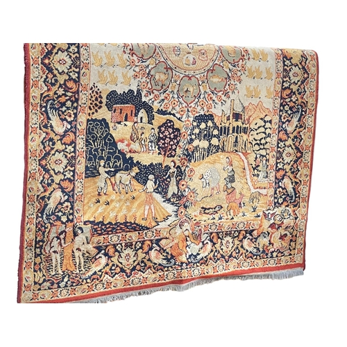 335 - Asian carpet decorated with Persian Life scenes, 2.80 by 2.20.