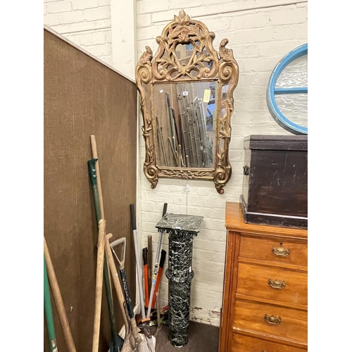 343 - Regencé style giltwood wall mirror, 120cm by 68cm and marble pedestal 97cm (2).