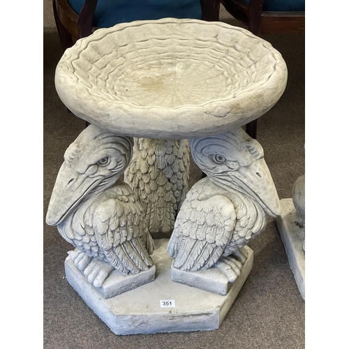 351 - Triple Pelican figure bird bath, 56cm.