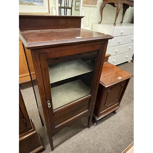355 - Small Edwardian mahogany glazed door cabinet, mahogany coal purdonium, pair Chippendale style side c... 