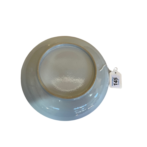 145 - Chinese Export saucer dish with calligraphy, 20.5cm diameter.