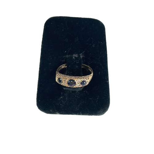 160 - Sapphire and diamond seven stone ring, size L/M.