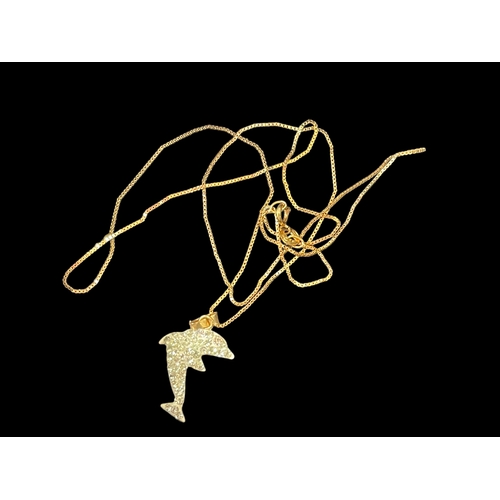 161 - 9 carat gold chain necklace and gem set dolphin pendant, and necklace (2).