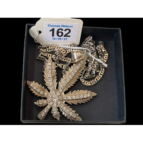 162 - Large silver leaf pendant with chain necklace.