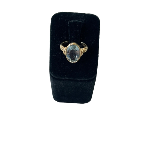 170 - 9 carat gold aquamarine/colour ring, size H/I.