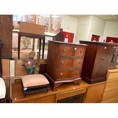 349 - Mahogany finish entertainment cabinet, three height chest, book table, display coffee table, coal co... 