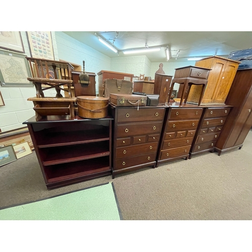 354 - Stag Minstrel seven piece bedroom suite comprising two door wardrobe, three seven drawer chests, bed... 