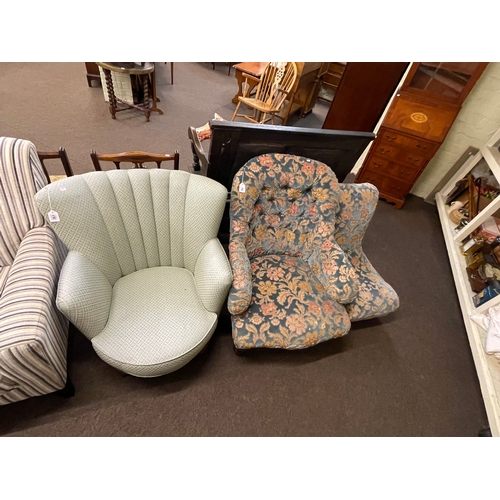 361 - 1930's tub chair and early 20th Century arm and nursing chairs in matching fabric (3).