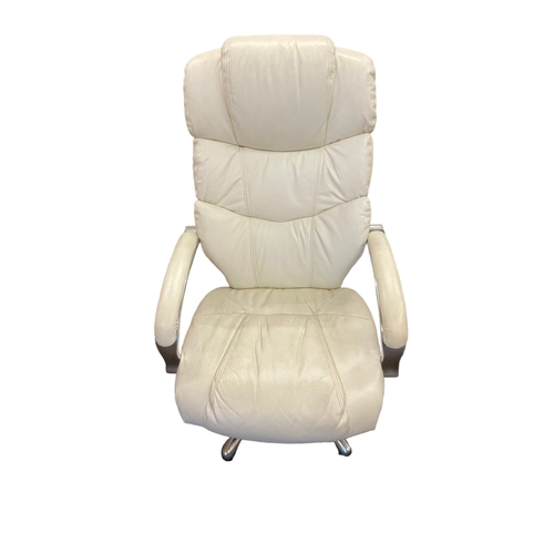 362 - Staples contemporary leather swivel desk chair.