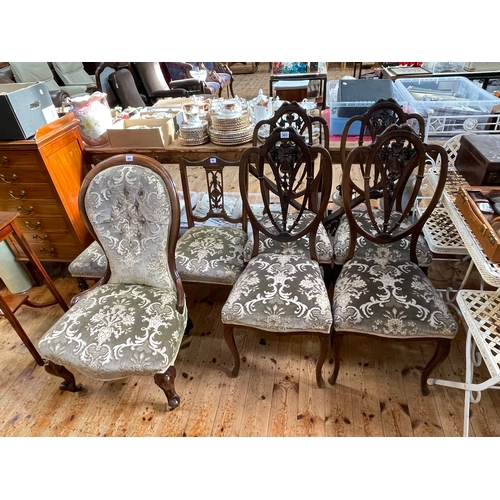 365 - Set of four Victorian mahogany parlour chairs, Victorian mahogany spoon back nursing chair, pair Vic... 