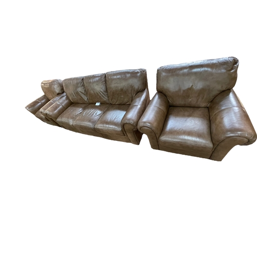 373 - Contemporary tan leather three piece lounge suite.