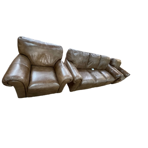 373 - Contemporary tan leather three piece lounge suite.