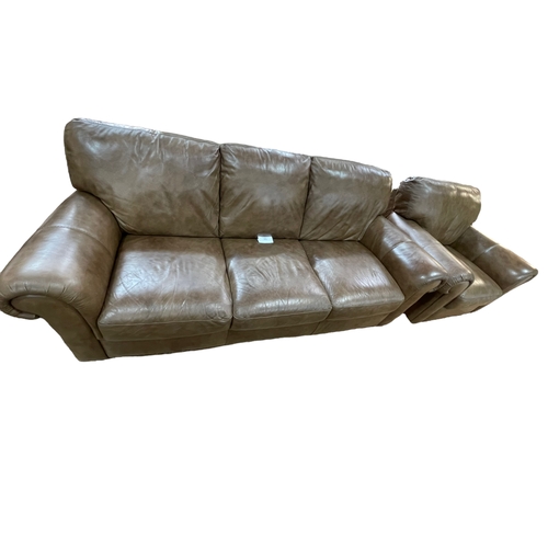 373 - Contemporary tan leather three piece lounge suite.