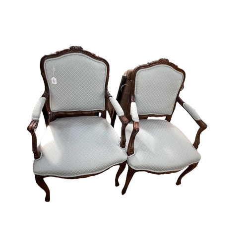 377 - Pair French style fauteuils in light blue fabric.