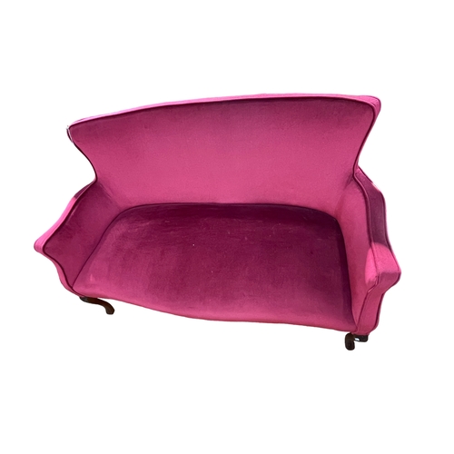 378 - Cabriole leg settee with serpentine front seat in cerise draylon.