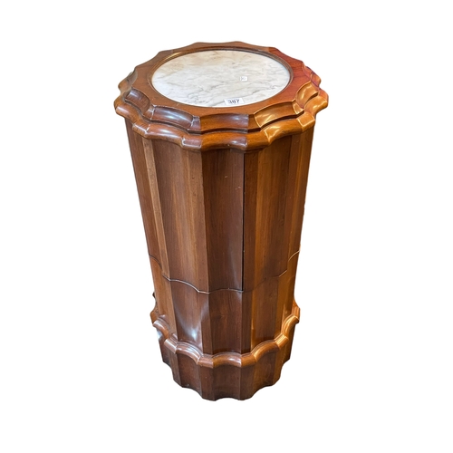 387 - Victorian mahogany fluted cylindrical commode with inset marble top, 84cm by 41cm diameter.