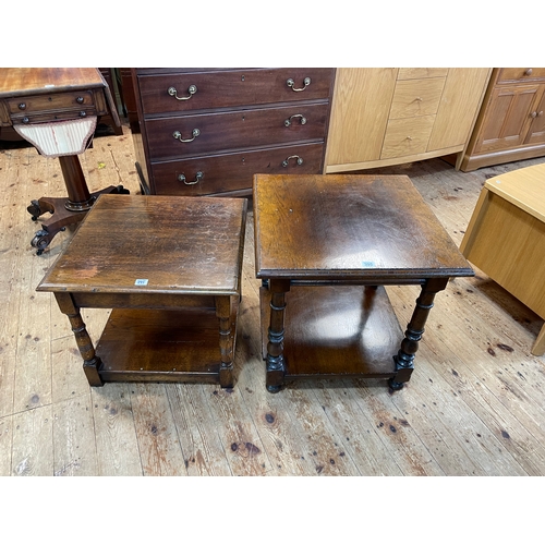 395 - Two similar oak Titchmarsh & Goodwin style lamp tables, largest 56cm by 56cm by 56cm.