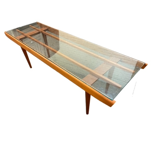 398 - Poul Volther for Frem Rojle? Mid Century Danish teak rectangular glass topped coffee table, 44cm by ... 