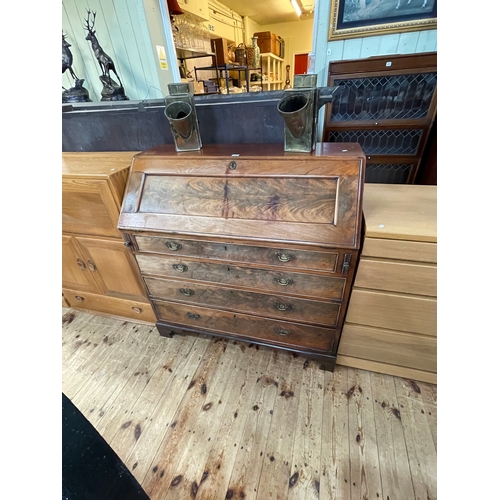 400 - Georgian mahogany four drawer bureau on bracket feet, 107cm by 105cm by 50cm.