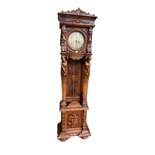 407 - Continental carved triple weight longcase clock, 203cm.