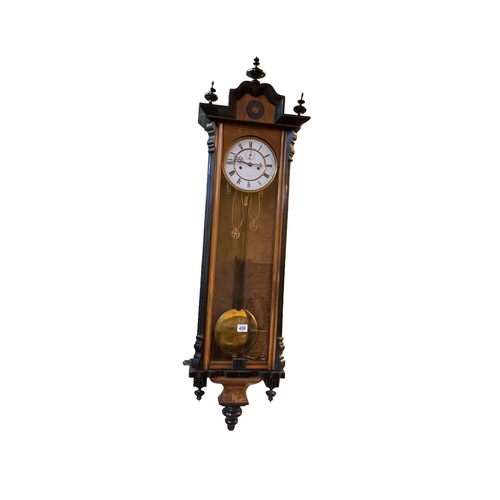 408 - Victorian walnut and ebonised double weight Vienna wall clock, 123cm.