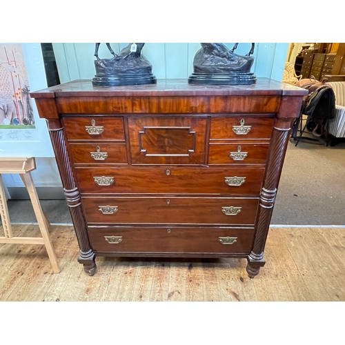 413 - Victorian mahogany chest of seven drawers with ½ turned spiral twist columns on turned legs, 125cm b... 