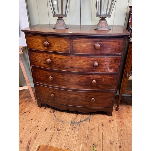 415 - Victorian mahogany bow front chest of two short above three long graduated drawers on bracket feet, ... 