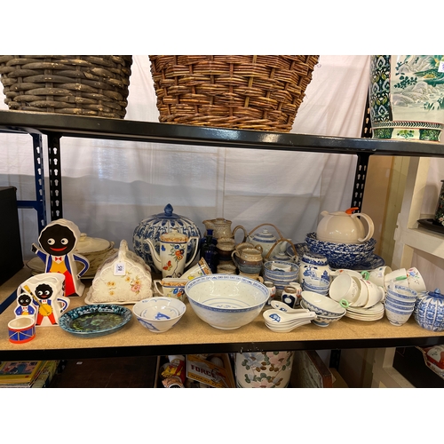 85 - Collection of Oriental wares, Alfred Meakin, medicine bottles, Gallileo teapot, blue and white charg... 