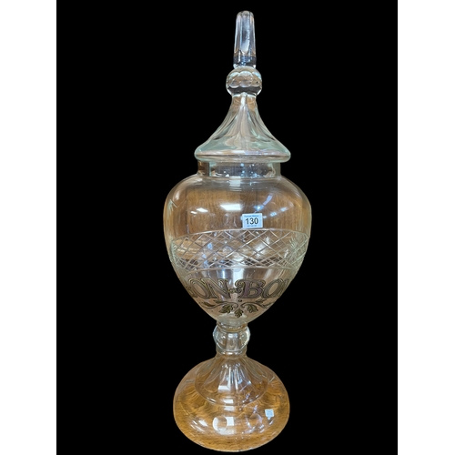 130 - Victorian glass Bon-Bon lidded jar, 80cm high.