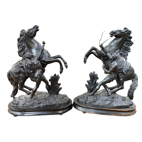 131 - Pair of Victorian spelter marley horses, 46cm high.