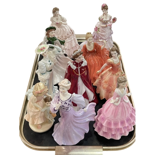 19 - Four Royal Worcester figures including QEII, and six Coalport figures (10).