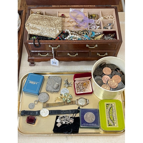 23 - Collection of costume jewellery, wristwatches, coins, etc.