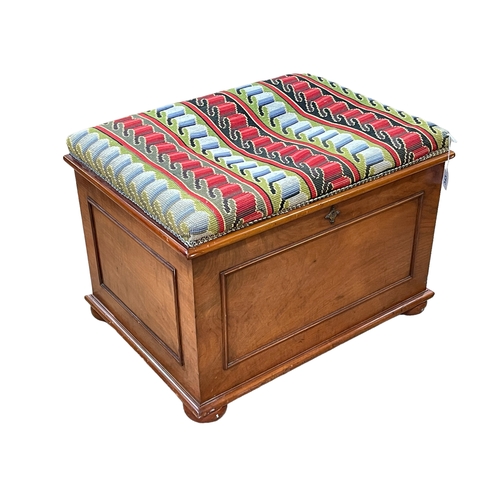 343 - Victorian mahogany box stool with needlework seat, 47cm by 66cm by 48cm.