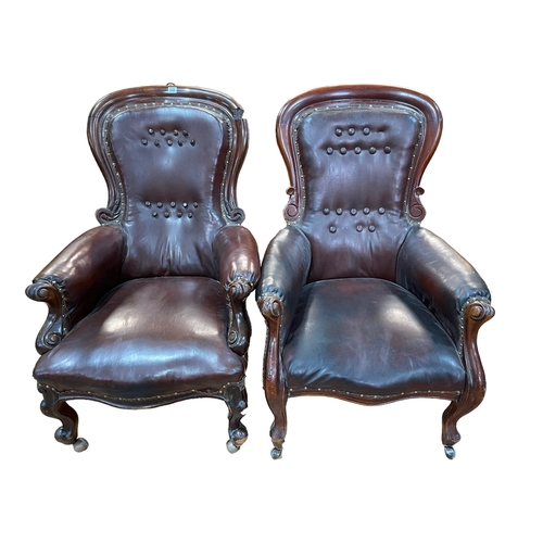 346 - Two Victorian mahogany framed armchairs.